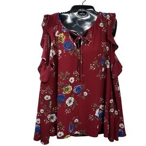Umgee  Cold Shoulder Blouse Size Medium Floral Long Sleeve Bohemian Flounce